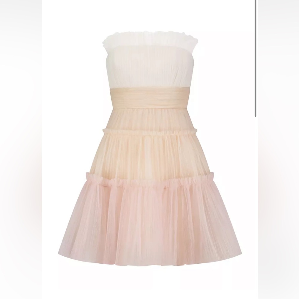 BCBGMAXAZRIA Strapless Colorblocked Tulle Minidress